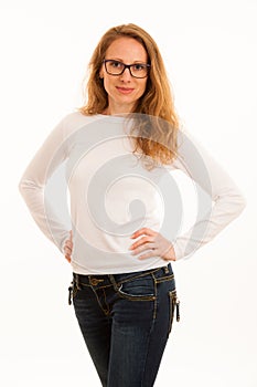 Beautiful young woman posing isolated over white