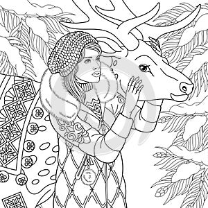 Winter girl coloring book page