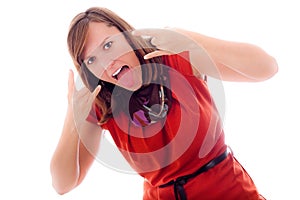 Beautiful young woman rebel gesture