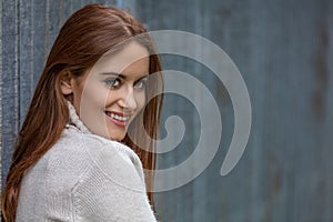 Beautiful Young Woman With Red Hair Smiling With Perfect Teeth