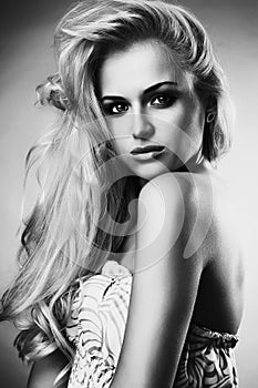 Beautiful Young Woman.Sexy Blond girl.monochrome