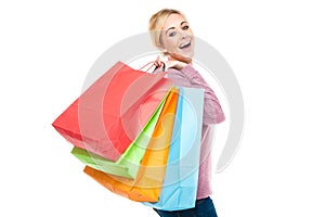 Beautiful Young Woman with Shopping Bags