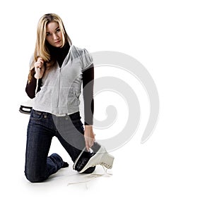 Beautiful young woman with skates