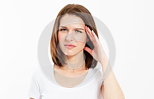 Beautiful Young Woman Suffering From Terrible Strong Head Pain, Touching Her Face. Tired, Exhausted Female Feeling Stress And