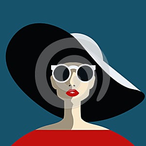 Beautiful young woman with sunglasses and hat, retro style.