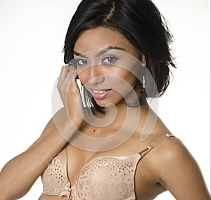Beautiful young woman wearing bra