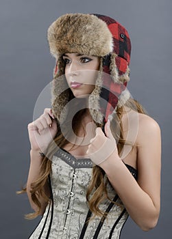 Beautiful Young Woman wearing Fur Hat