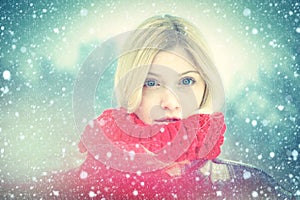 Beautiful young woman in winter. Season of winter. Wintertime. Portrait of a happy woman in the winter. Cheerful girl