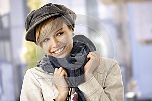 Beautiful young woman in winter sunshine