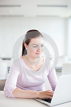Beautiful young woman working on her laptop computer