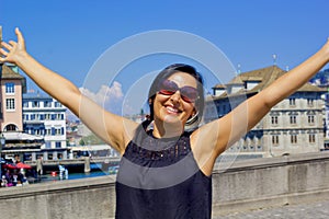 Beautiful young woman in Zurich city