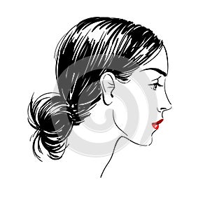 Beautiful young women in profile, vector illustration