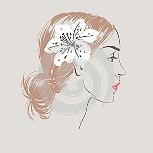 Beautiful young women in profile, vector illustration