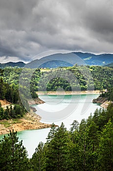 Beautiful Zaovine lake surrounded  with forest on Tara mountain