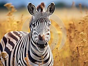 A beautiful zebra in the vast savannah grassland of Ol Pejeta Conservancy