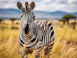 A beautiful zebra in the vast savannah grassland of Ol Pejeta Conservancy