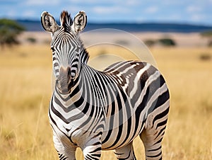 A beautiful zebra in the vast savannah grassland of Ol Pejeta Conservancy