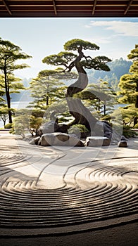 beautiful Zen garden is a tranquil oasis of harmony and natural beauty.