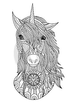 Beautiful zendoodle stylized unicorn head photo