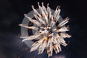 Beautiful zoom effect mid-August holiday fireworks in Follonica, Tuscany, Italy