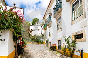 Beautiful Ã“bidos street in Portugal