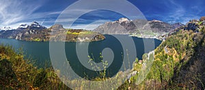 Beautifula panorama of Lake Lucerne, Seelisberg, town Brunnen and village Bauen from Morschach, Switzerland. photo