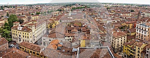 Beautifull aerial view of city Verona with red roofs, Italy