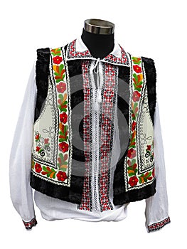 Beautifull balkanic national costume clothes isolated over white photo