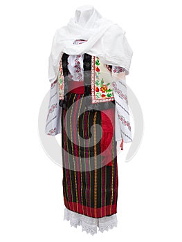 Beautifull balkanic national costume clothes isolated over white photo