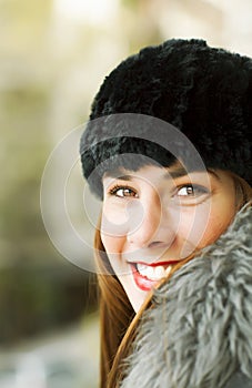 Beautifull brunette dressed with winter warm