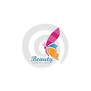 Beautifull Butterfly with women face logo template