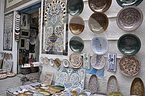 Beautifull ceramic mosaic in a souk in the medina of TUnis