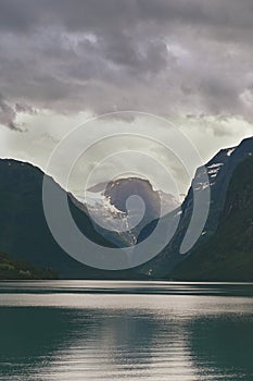 Beautifull dark fjord in Norway near Loen