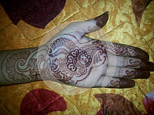A beautifull hand with heena design photo