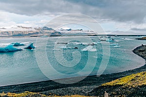 Beautifull landscape with floating icebergs in Jokulsarlon glacier lagoon