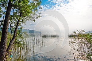 Beautifull misty morning at a lake