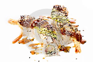 Beautifull sushi roll, white background