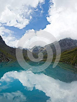 Beautifull valley with view to mountains and lake in Altaj