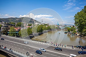 Beautifull view on the old town Tbilisi from Metekhi churche photo