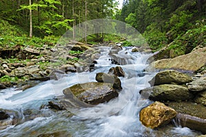 Beautifull waterfalls in upstream of Sambata river in Fagaras mo