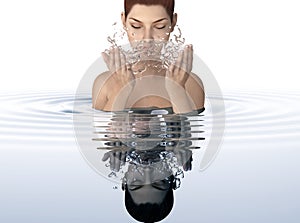 Beautifull woman in water with ripples