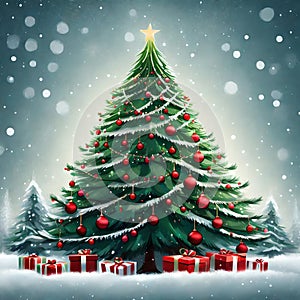 Beautifully adorned Christmas tree ilustration