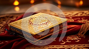 A beautifully adorned quran with gold leaf details