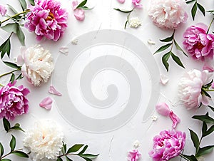 Vibrant Springtime Peony Display on a White Background for a Floral Banner. Generative AI