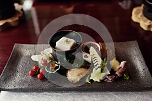 Beautifully arranged Kaiseki tofu course in Japan