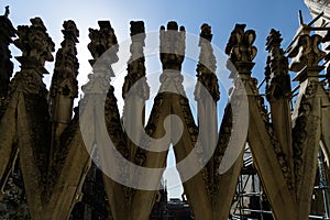 Beautifully carved stones on the Duomo di Milano in Milan, Italy