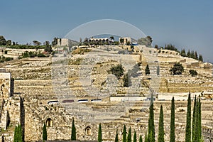Beautifully clear panorama on Mount Sion olive mountain with its historically famous buildings.