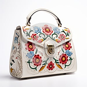 Colorful Embroidered Floral Design White Handbag - Traditional Style photo