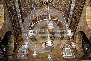 The beautifully decorated ceiling of sultan Barquq mosque in old Cairo