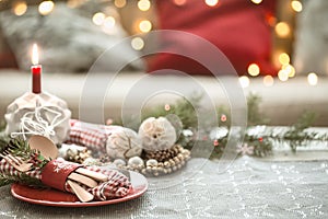 Beautifully decorated Christmas table in the living room